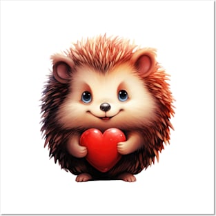 Valentine Hedgehog Holding Heart Posters and Art